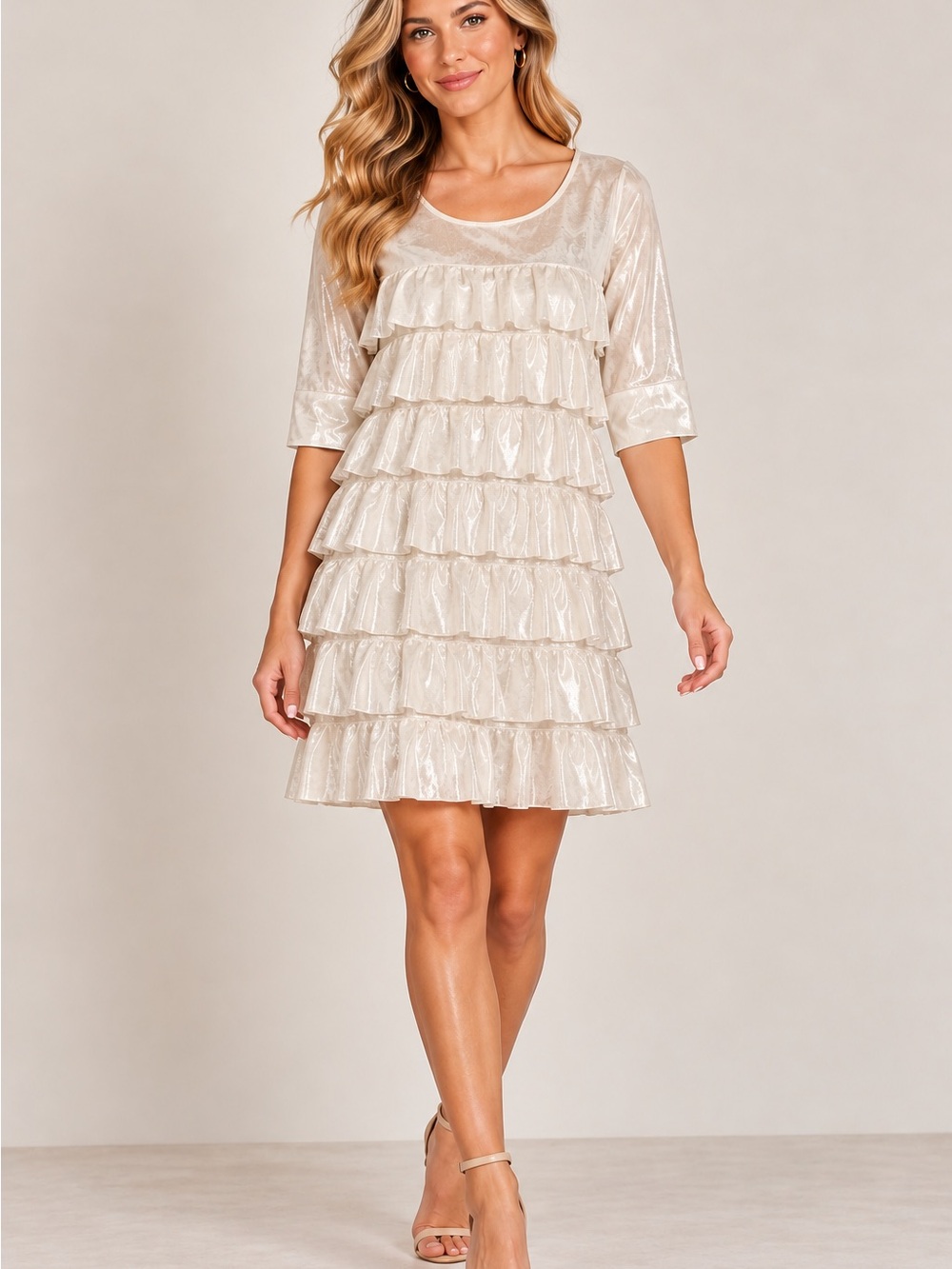 Tiered Ruffle Mini Dress in Cream
